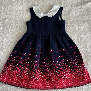 Janie & Jack girls size 6 navy blue red pink heart print dress Valentine love